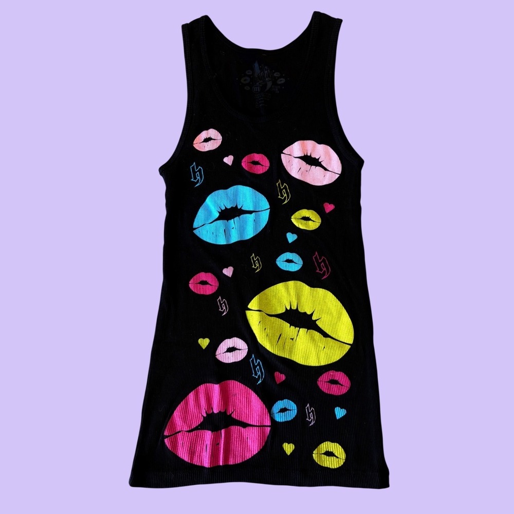 Y2K Hostility Scene Tank Top Neon Lips Graphic Print #17